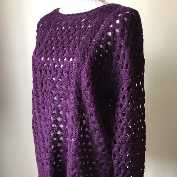AQUA Dark Purple Open Weave Knit Sweater LARGE - Picture 5 of 8